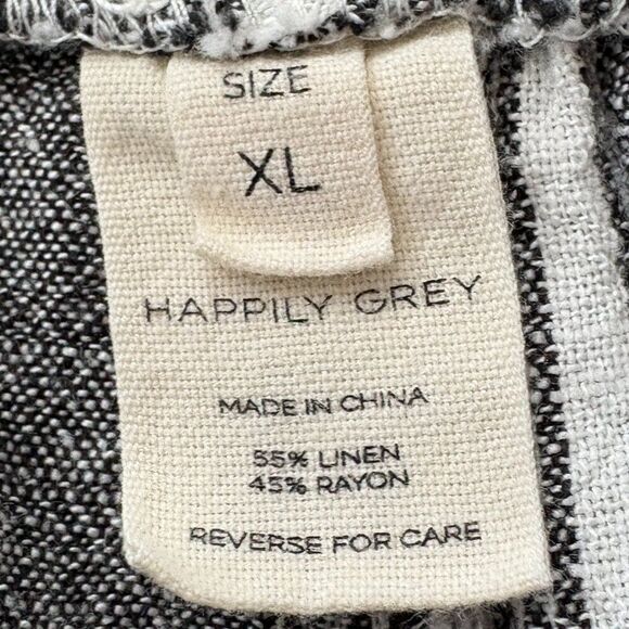 Happily Grey Linen Blend Striped Wide Leg Pants XL Paperbag Waist Belted Casual - Picture 13 of 14